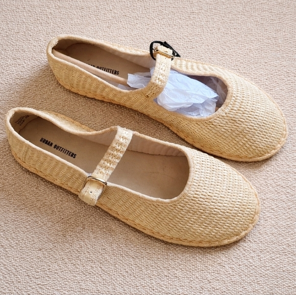NWT BDG Urban Outfitters Madeline Natural Raffia Mary Jane Ballet Flats US 7 - Picture 2 of 5